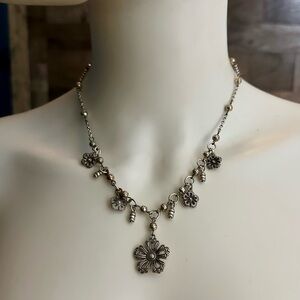 Brighton Silver Plated Vintage Flower Station Adjustable Necklace